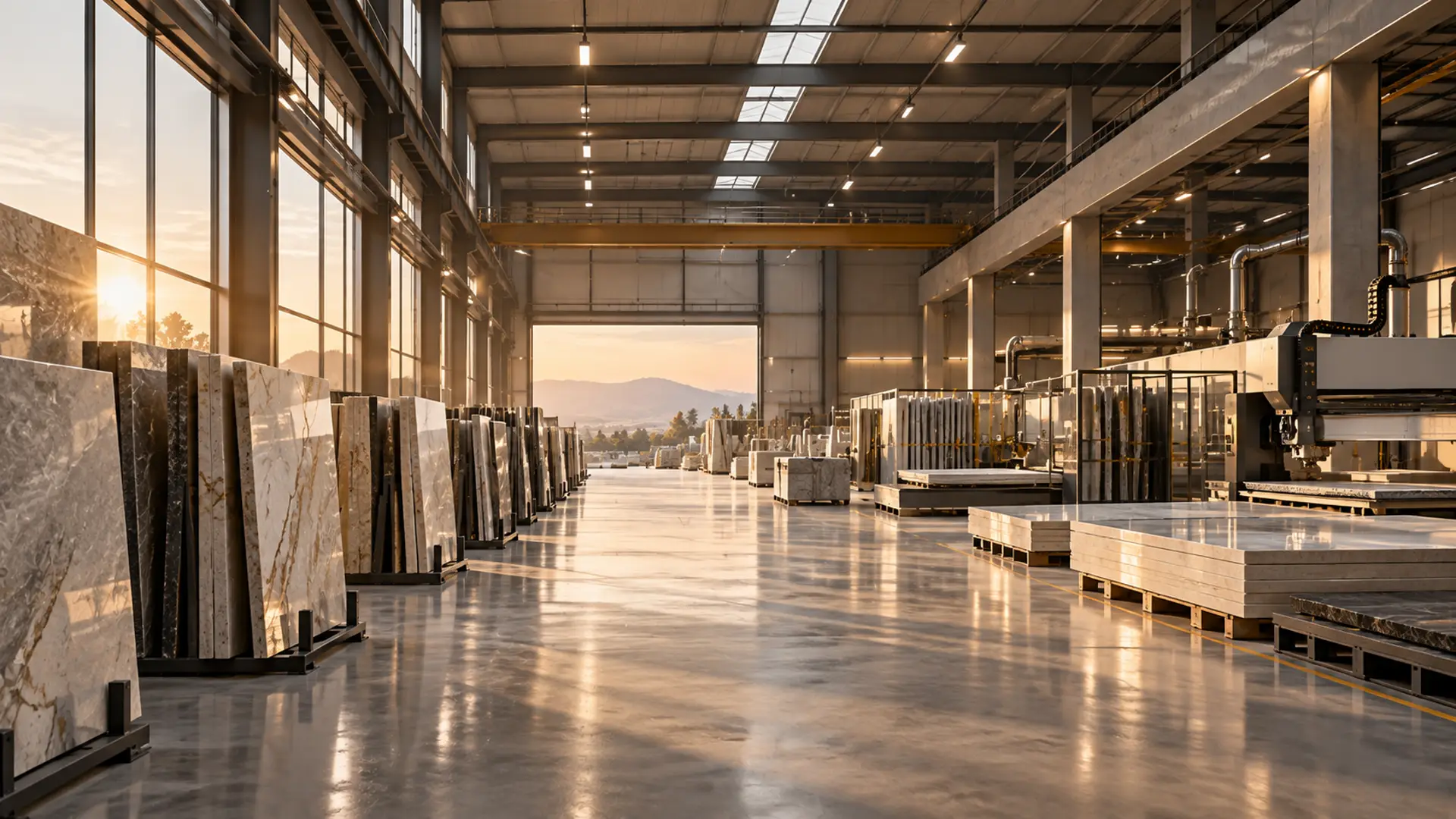 Marble and stone slab selection in a materials facility